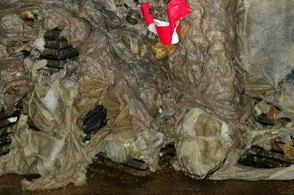 A collection of debris, including wipes, at a wastewater treatment plant.